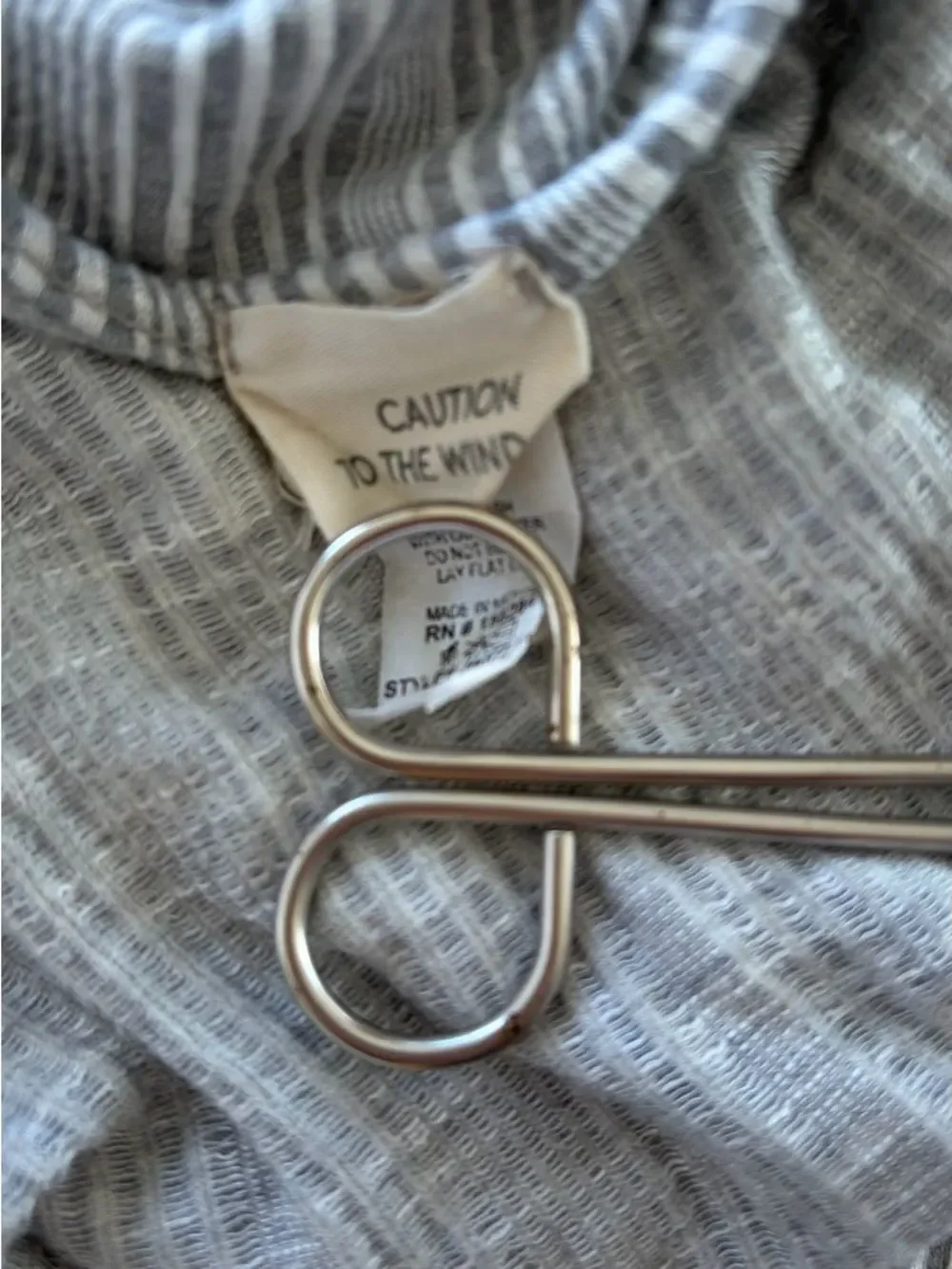 Caution To The Wind Ribbed V-Neck Faux wrap Tie-Waist Jumpsuit Gray stripe Sz L_7